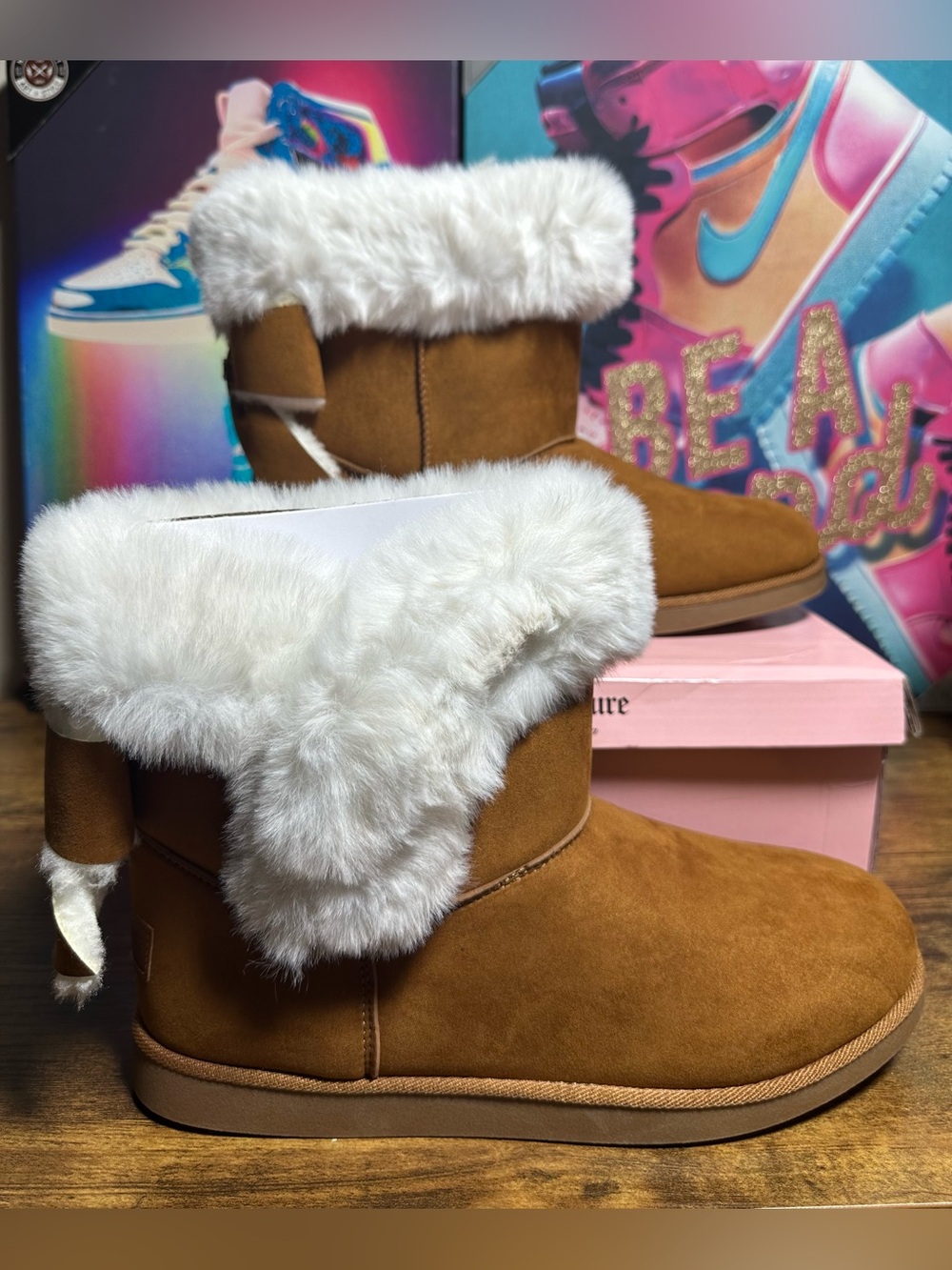 Juicy Couture Women's Kenia Cozy Bow Detail Booties in Cognac size 11